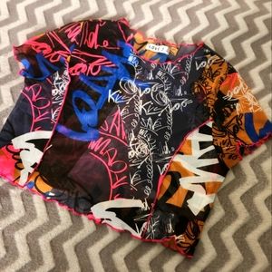 Sheer Neon Graffiti Crop Top